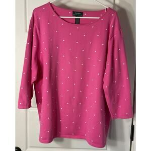 Ralf Lauren Pink & White Polka Dot 3/4 Sleeve Sweater 3X
